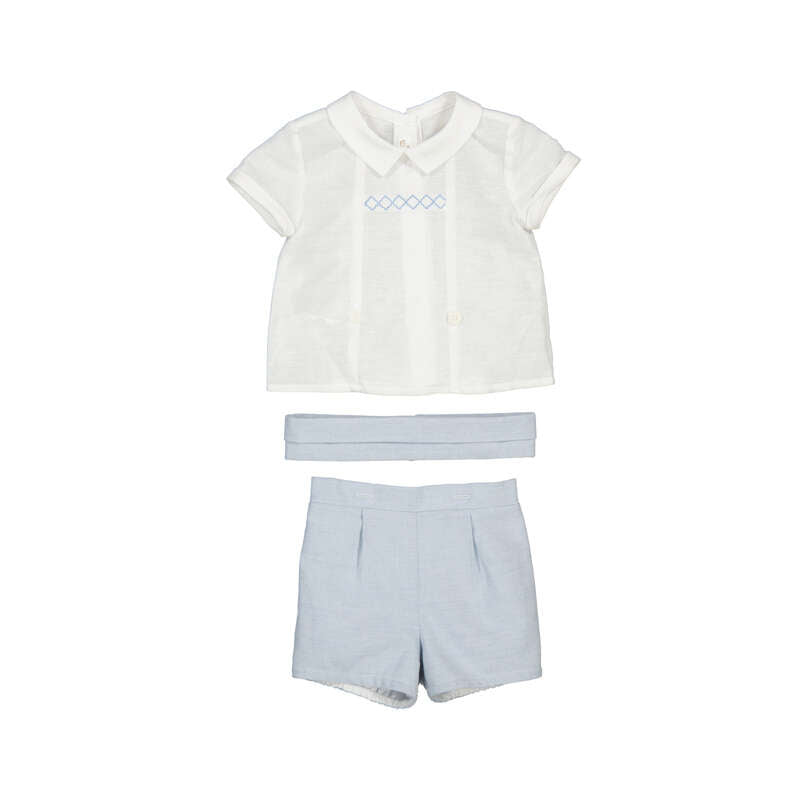 Conjunto Ceremonia Niño – Camisa de Lino y Pantalón Corto con Fajín