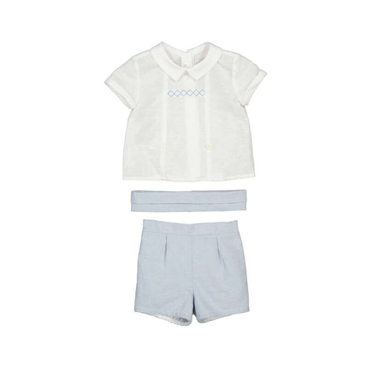 Conjunto Ceremonia Niño – Camisa de Lino y Pantalón Corto con Fajín