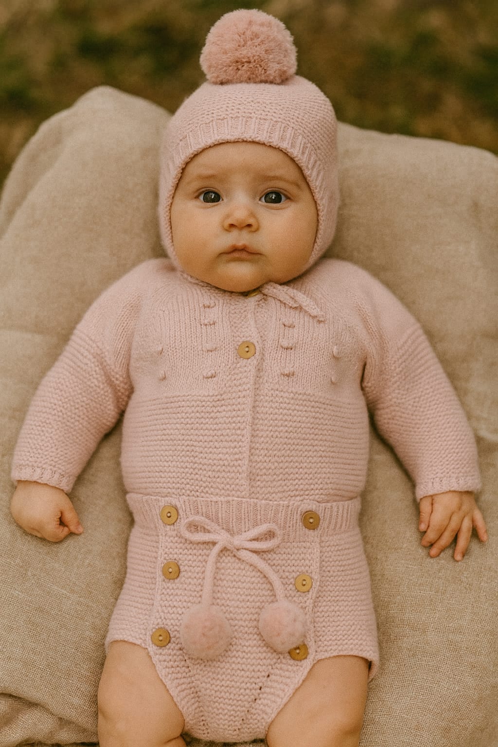 Conjunto de primera puesta rosa de lana para bebé | 3 piezas (1, 3 y 6 meses)