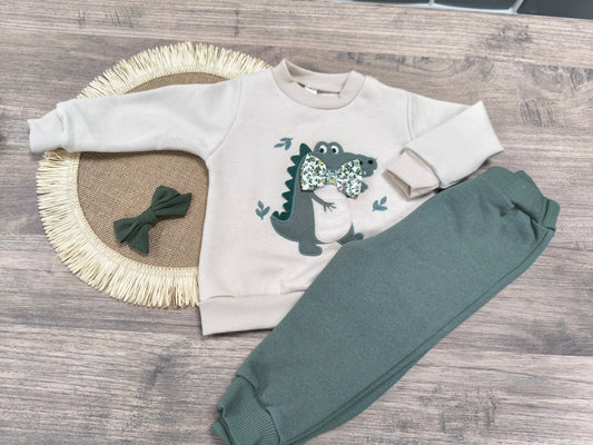 Chandan de invierno para bebés y niñas | Sudadera con cocodrilo bordado y pantalón (12-48 meses)