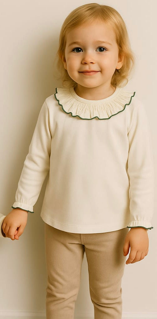 Blusa Titán Gom de Calamaro | Cuello Volante con filito en color Verde | Ropa Infantil Unisex de 3 a 6 años