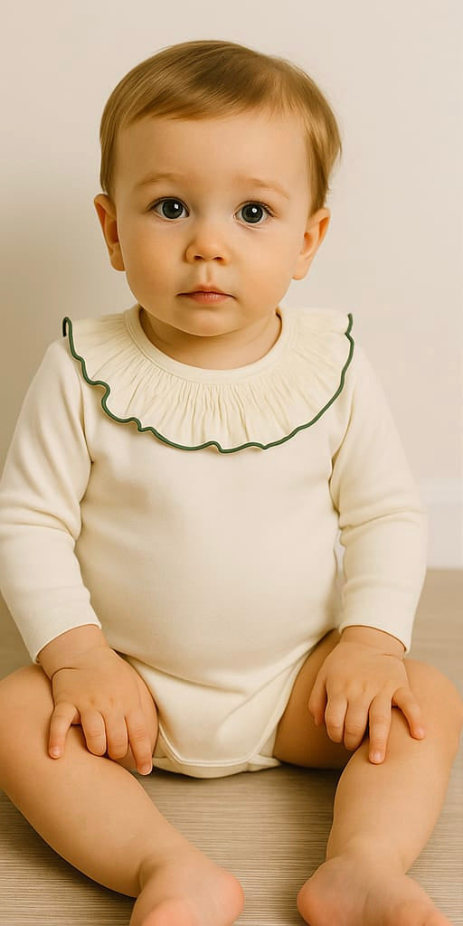 Body bebé Titán Gom de Calamaro | Cuello Volante con filito en color Verde | Ropa Infantil Unisex de 1 a 24 meses