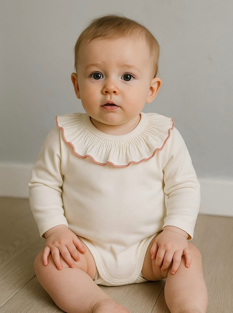 Body bebé Titán Gom de Calamaro | Cuello Volante con filito en color Rosa | Ropa Infantil Unisex de 1 a 24 meses