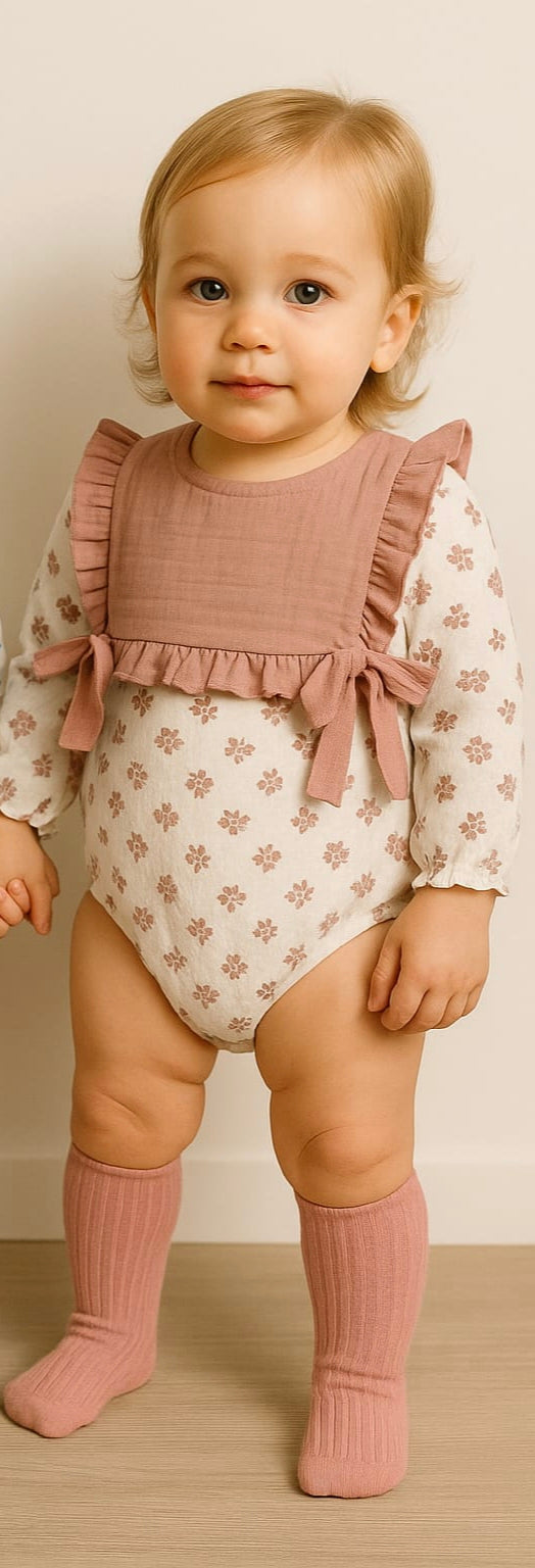 Pelele Algodón Dulce | 100% Algodón con Baberola Rosa y Estampado de Flores (3 a 36 meses)