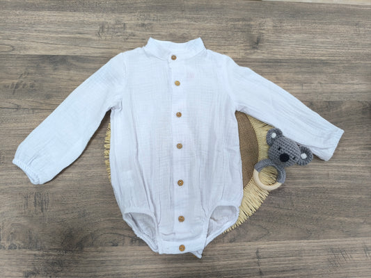 Body camisa de bebé con cuello Mao en bambula de algodón | blanco (3-24 meses)