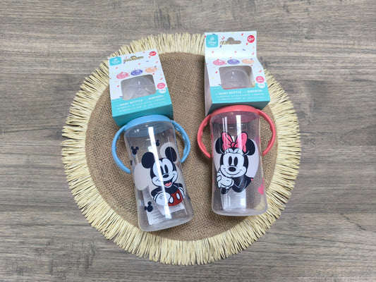 Biberón de Minnie Mouse 360ml | Tetina de Silicona en 3 posiciones con asas y cuello ancho |  Minnir Mouse heart full