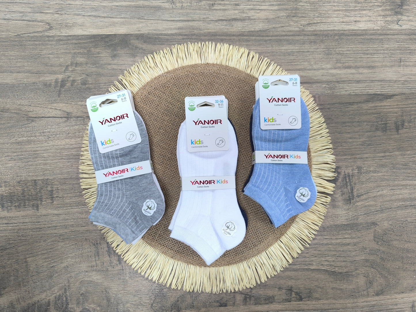 Pack 3 Calcetines Niño y Niña Yanoir – Tonos Azules, Blanco y Gris (Tallas 3-11)