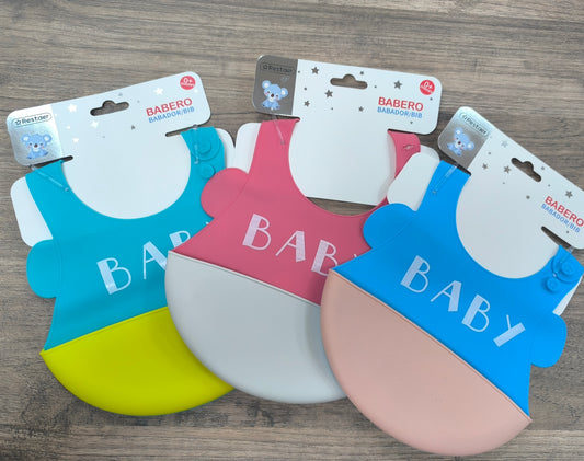 Babero impermeable de silicona con bolsillo para bebés– Ajustable en 3 posiciones, fácil de limpiar