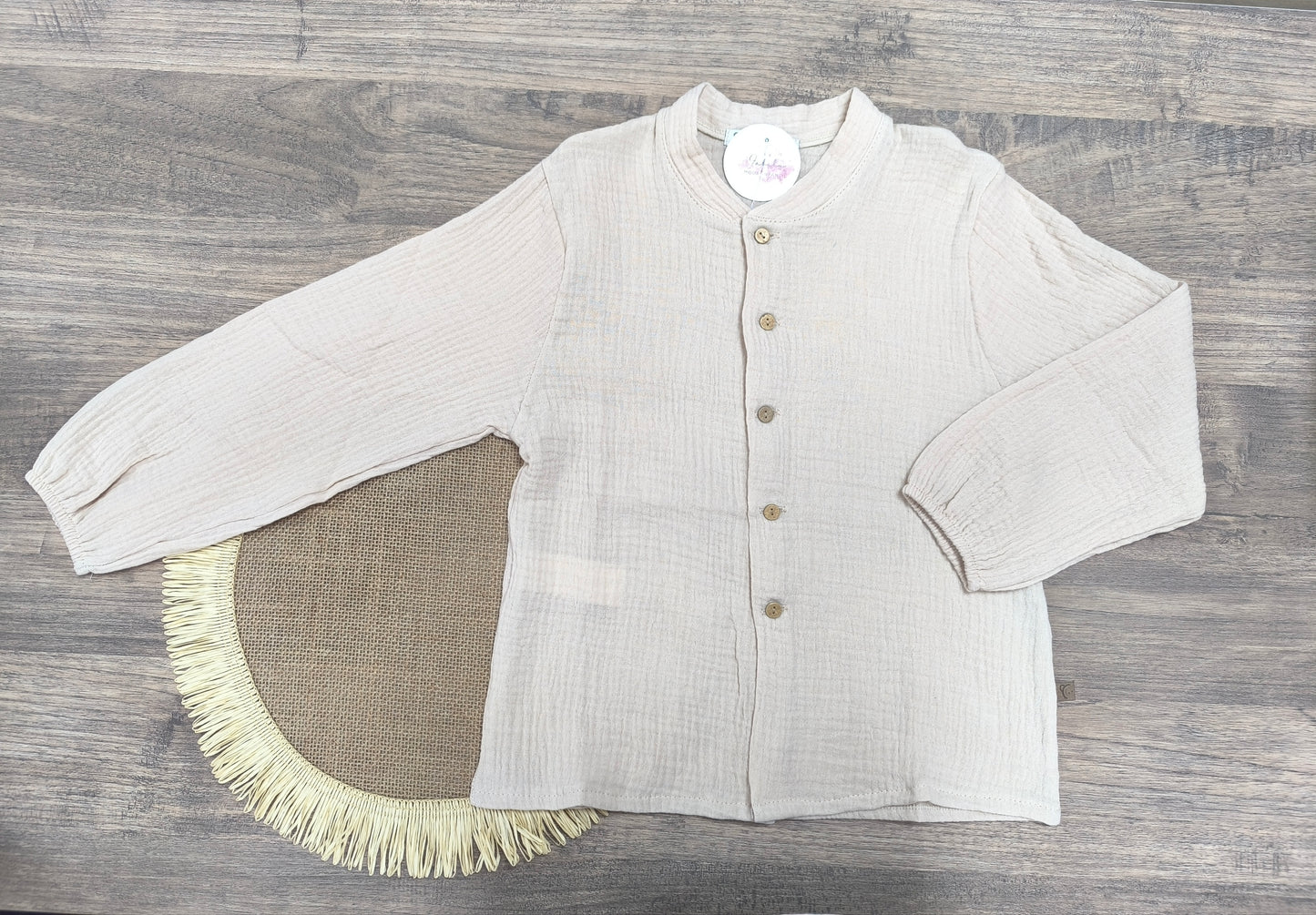 Camisa niño cuello mao color arena  – Calamaro algodón 100%