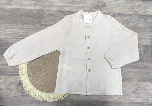 Camisa niño cuello mao color arena  – Calamaro algodón 100%