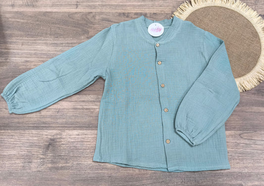 Camisa niño cuello mao color verde  – Calamaro algodón 100%