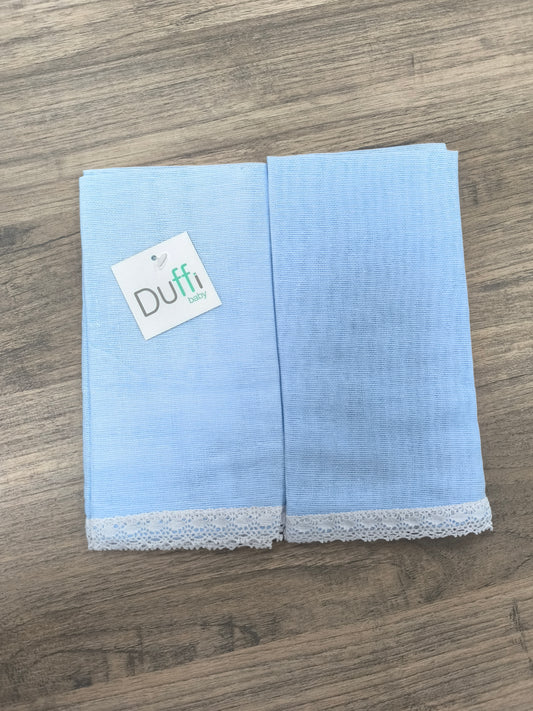 Pack de 2 Gasas de Bebé en Azul con Encaje – 100% Algodón | Duffy Bab