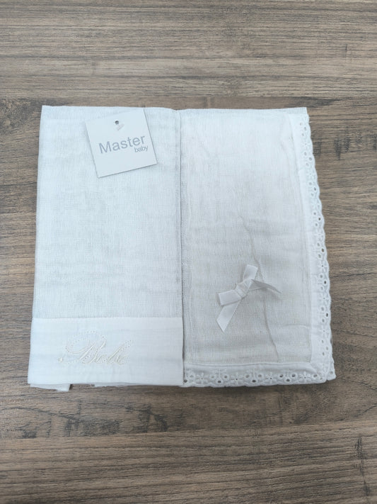 Pack de 2 Gasas de Bebé Blancas Bordadas – 100% Algodón | Duffy Baby