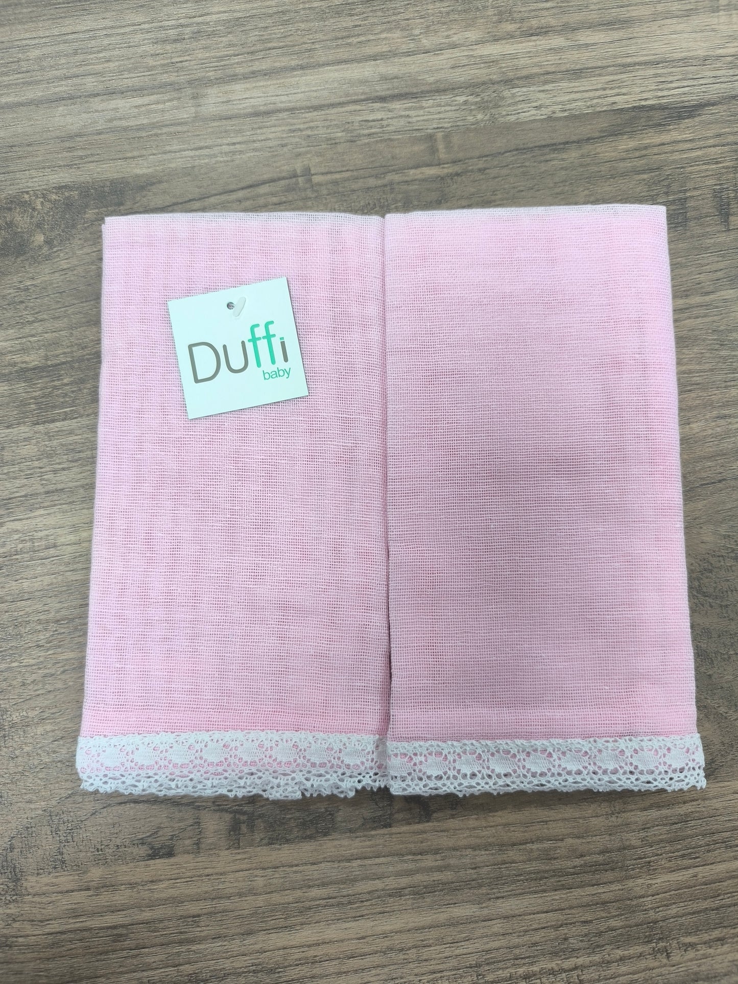 Pack de 2 Gasas de Bebé en Rosa con Encaje – 100% Algodón | Duffy Baby
