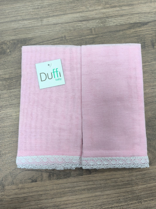 Pack de 2 Gasas de Bebé en Rosa con Encaje – 100% Algodón | Duffy Baby