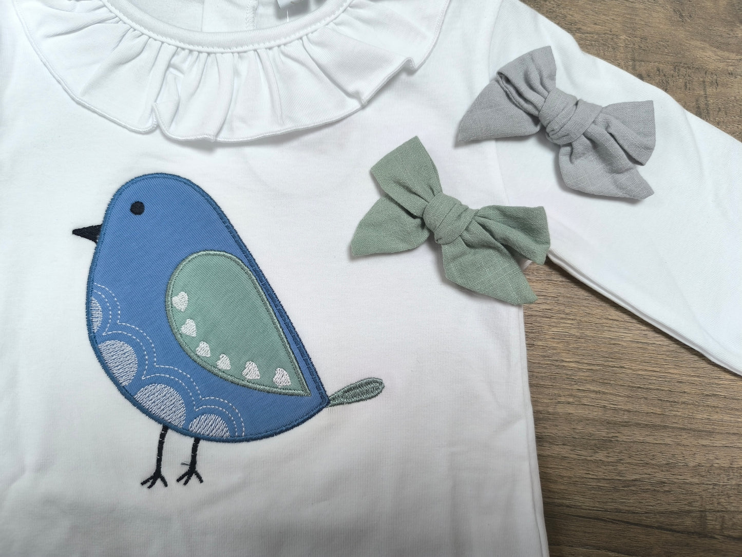 Conjunto de niña con bragafalda y camiseta bordada de pájaros – Algodón suave con interior microfelpa