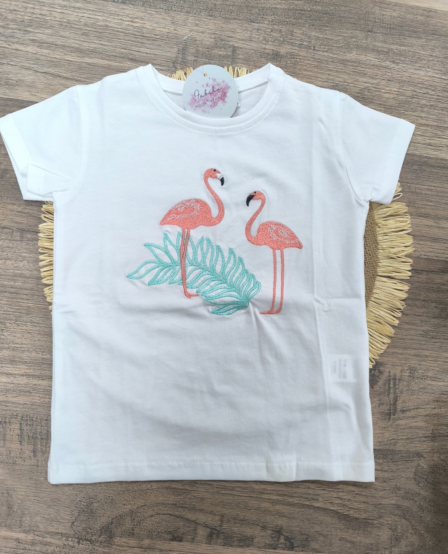 Conjunto de baño de flamencos para niño con camiseta y boxer vichy verde agua
