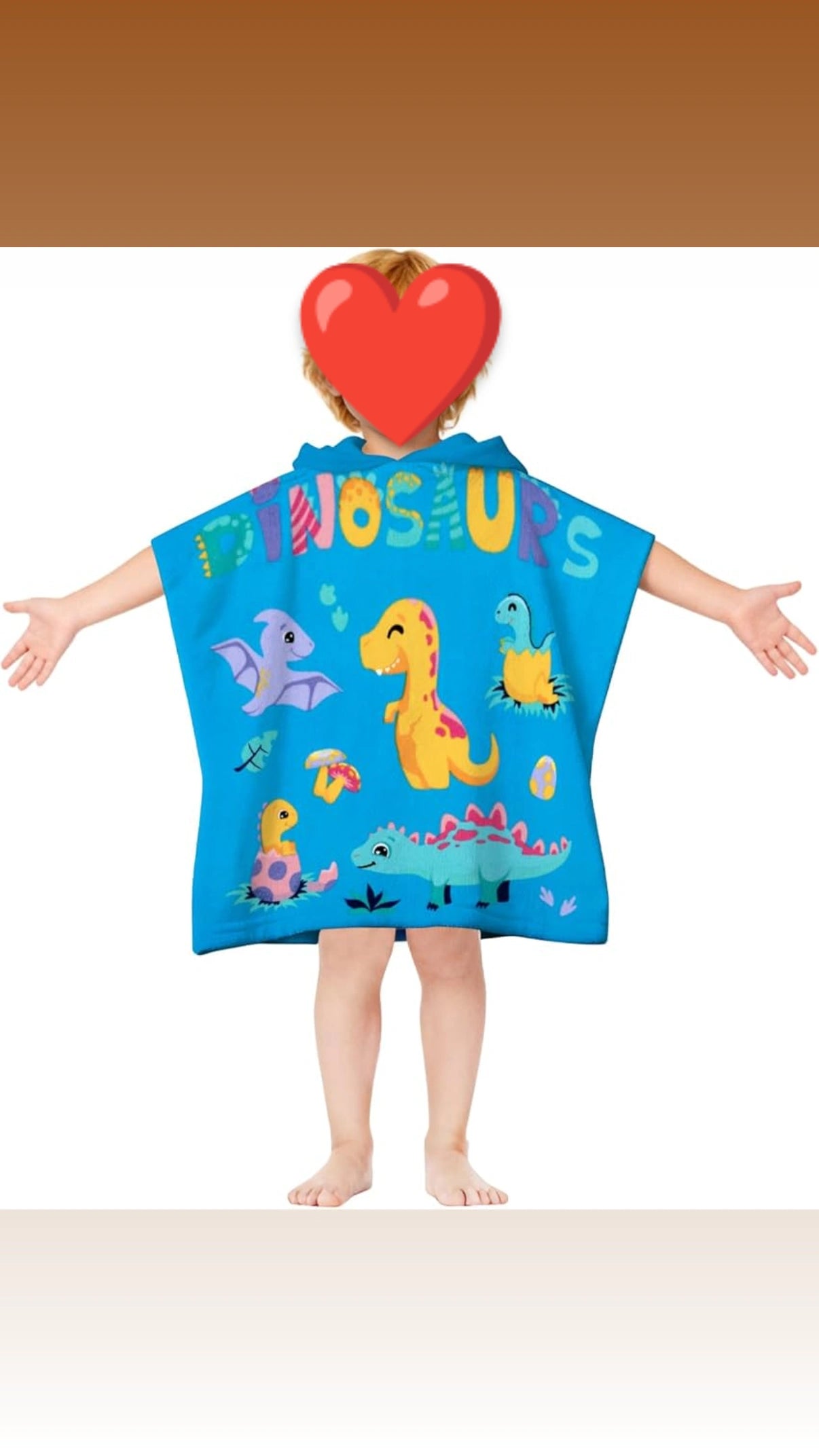 Toalla poncho con gorro para niño – Dinosaurios de colores | Ligera, divertida y de secado rápido (60x120 cm)