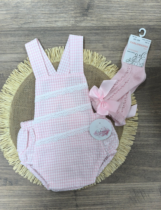 Ranita de bebé niña en cuadros vichy rosa y blanco con tirantes