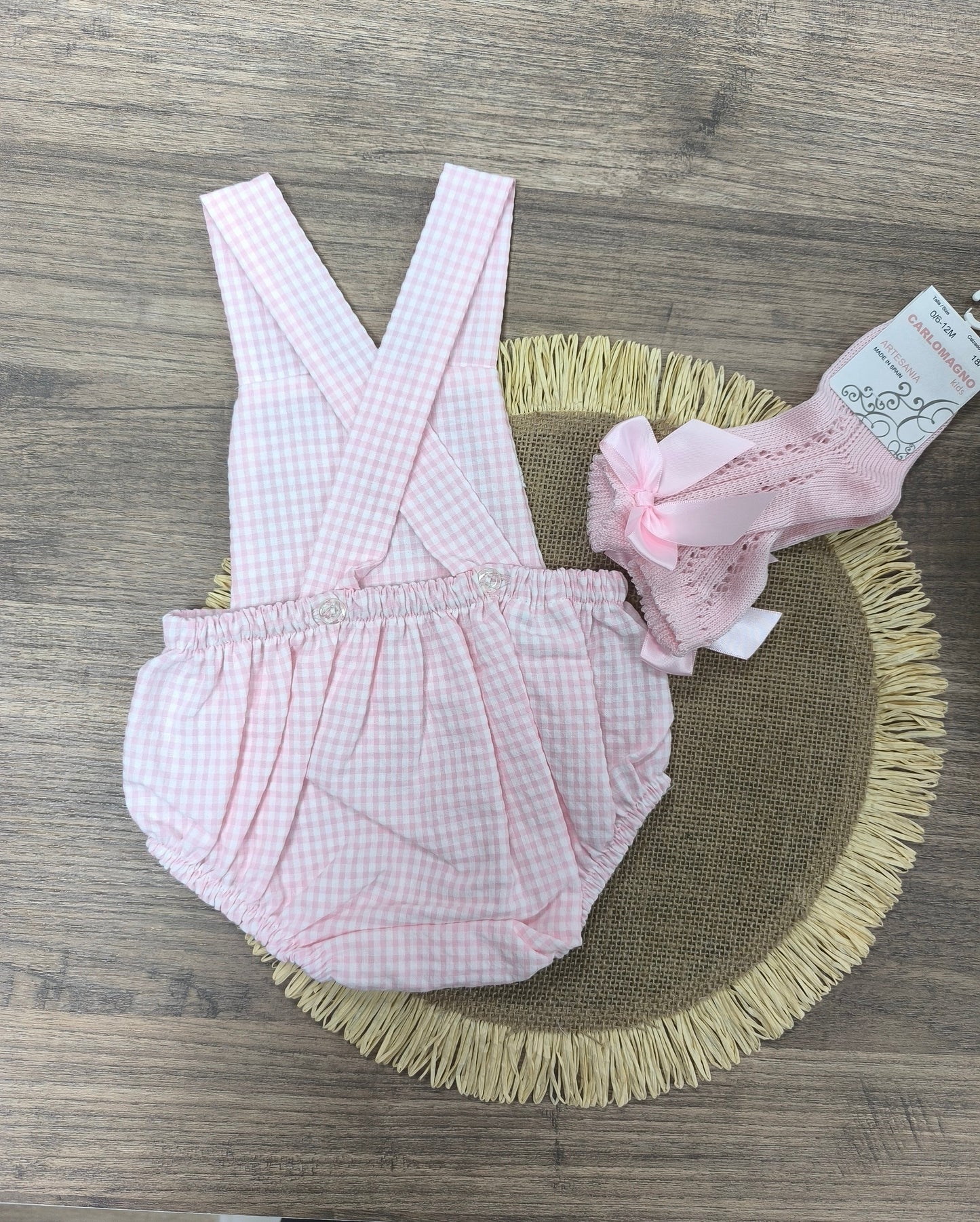 Ranita de bebé niña en cuadros vichy rosa y blanco con tirantes