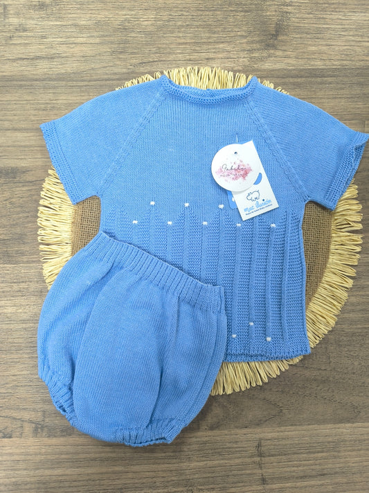 Conjunto de Hilo para Primera Puesta Mac Ilusión Azul Azafata | Conjunto de Bebé de Dos Piezas