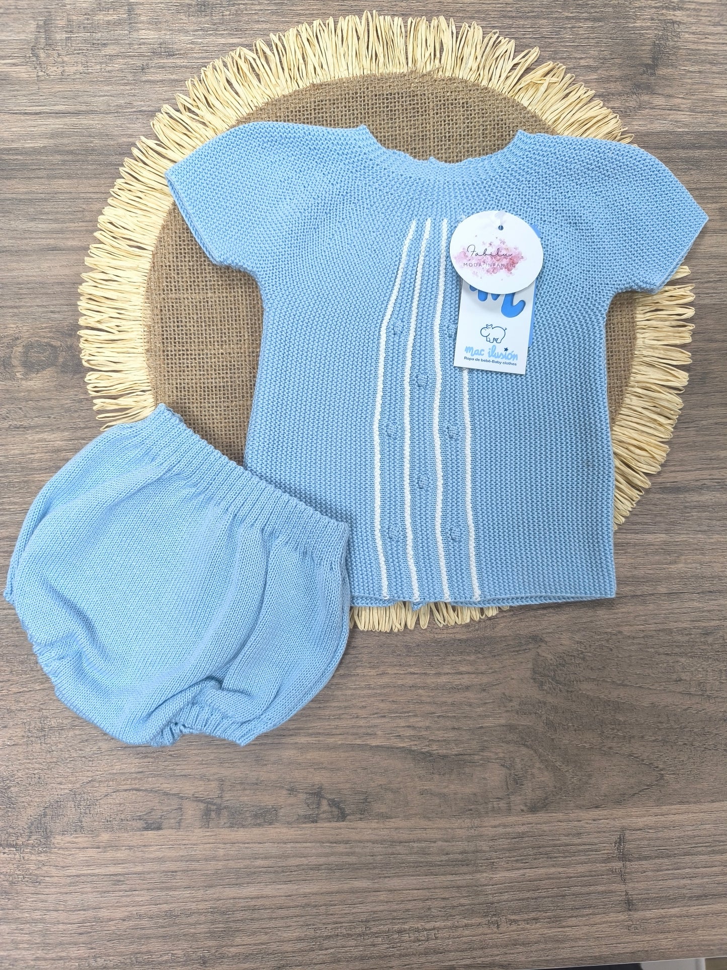 Conjunto de Primera Puesta Mac Ilusión Azul Brisa | Conjunto de Hilo de Bebé de Dos Piezas