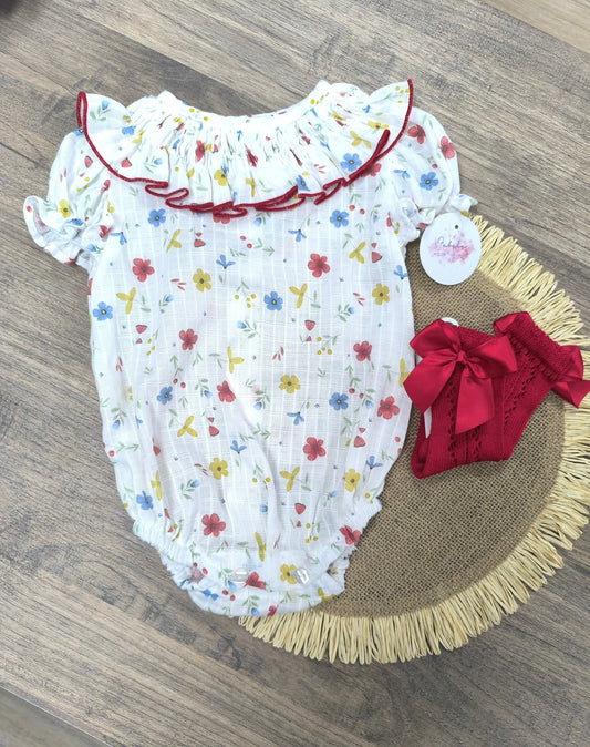 Pelele de Flores para Bebé con Maxicuello de Volante | Pelele de Algodón Fresquito y Elegante