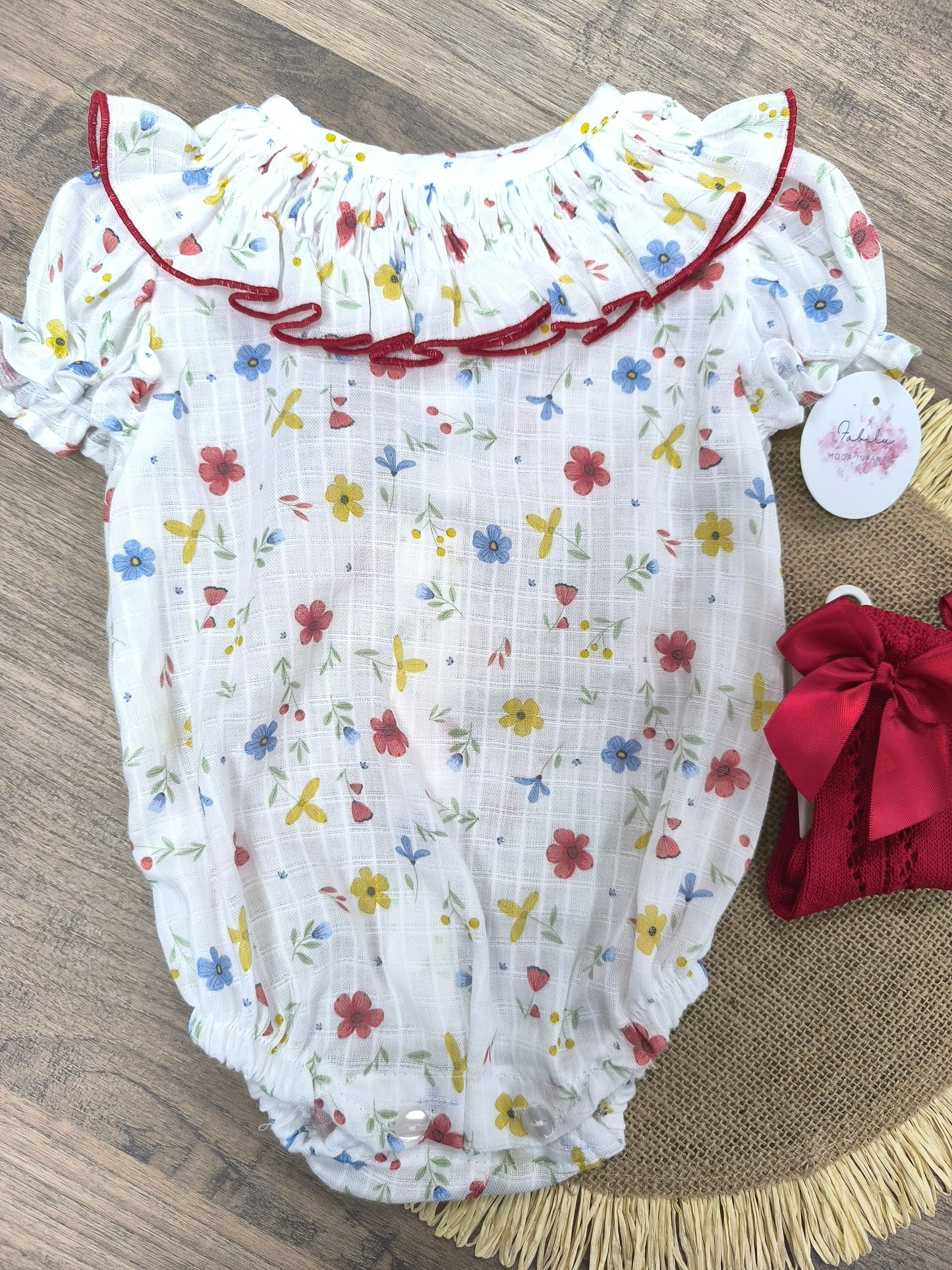 Pelele de Flores para Bebé con Maxicuello de Volante | Pelele de Algodón Fresquito y Elegante