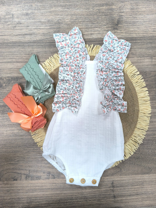 Peto Mandarinas de carrucha | Peto de Algodón Blanco con Tirantes Estampados de Naranjas