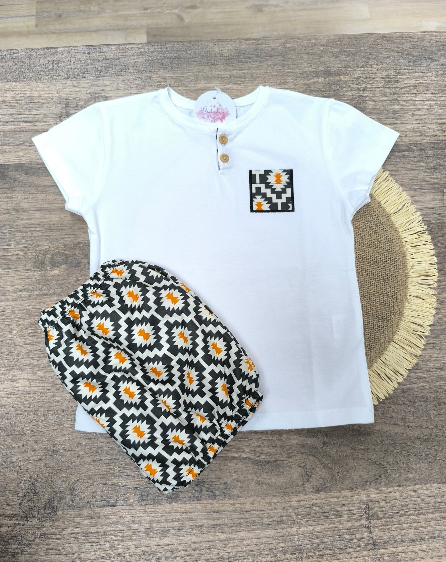 Conjunto Étnico Niño de Dos Piezas | Conjunto Veraniego de Algodón con Pololo Estampado