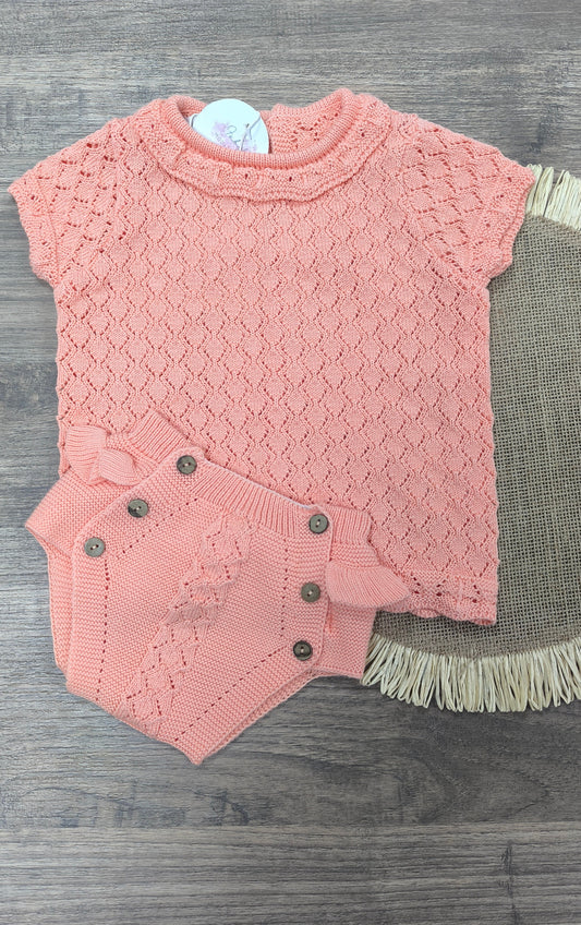 Conjunto de Hilo Mandarina | Conjunto de Bebé de Dos Piezas con Calado y Volantes