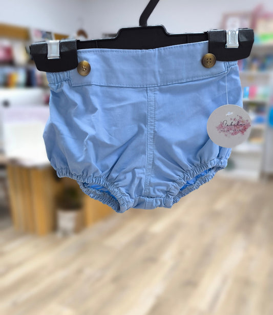 Ranita de bebé celeste unisex con elástico suave y botones decorativos