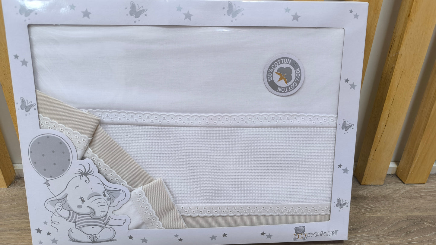 Juego de Sábanas para Cuna 100% Algodón 100x160 cm - Color Blanco y Beige - Ideal para Bordar