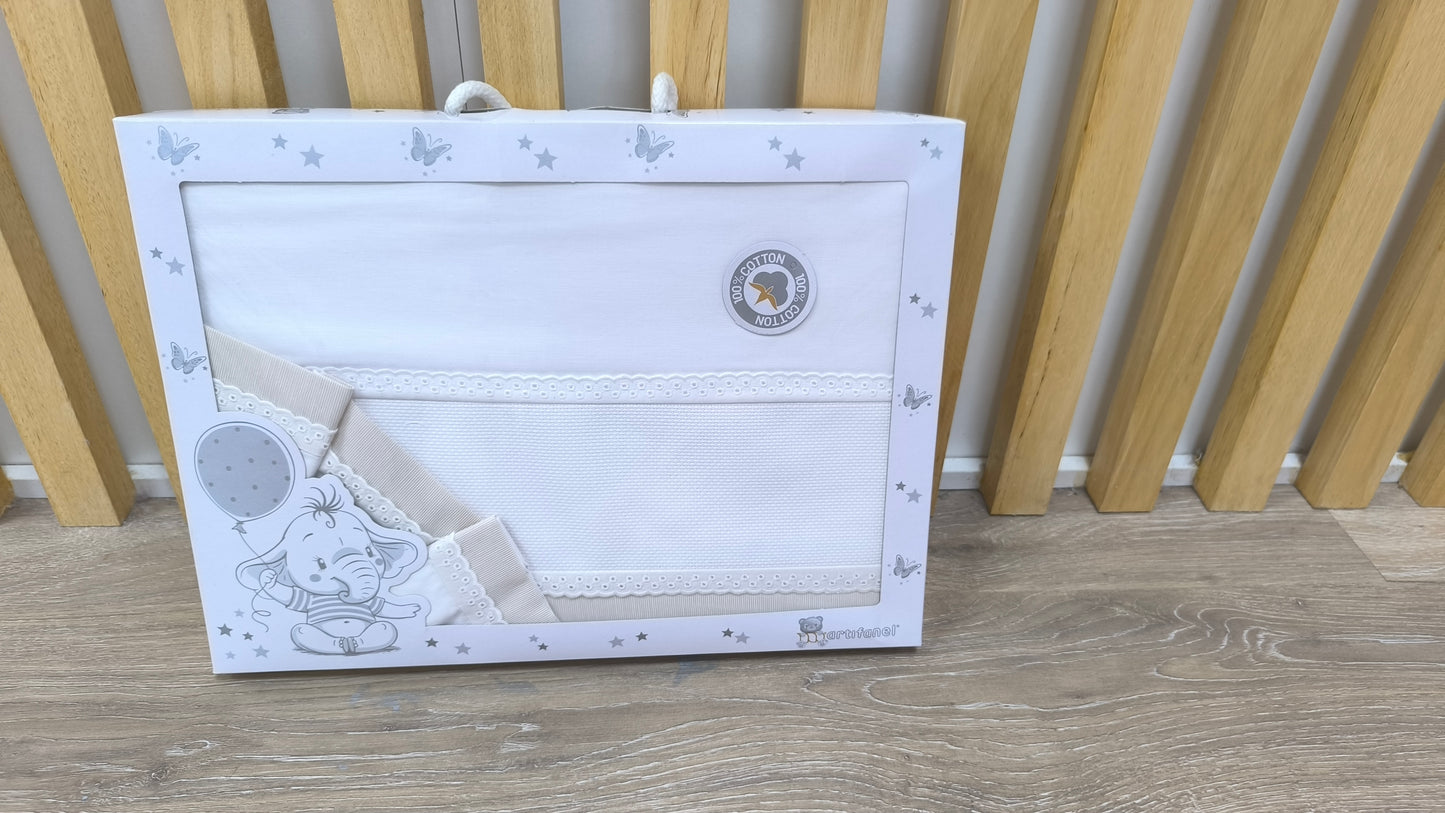 Juego de Sábanas para Cuna 100% Algodón 100x160 cm - Color Blanco y Beige - Ideal para Bordar