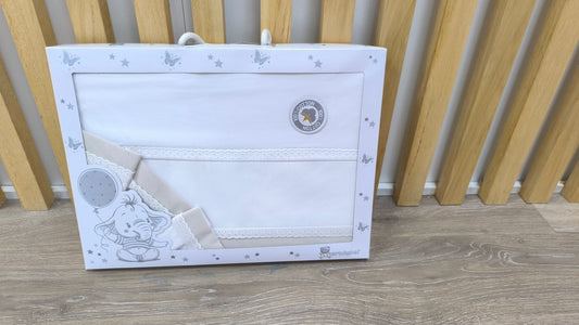 Juego de Sábanas para Cuna 100% Algodón 100x160 cm - Color Blanco y Beige - Ideal para Bordar