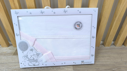 Juego de Sábanas para Cuna 100% Algodón 100x160 cm - Blanco y Rosa Bebé -  Ideal para Bordar