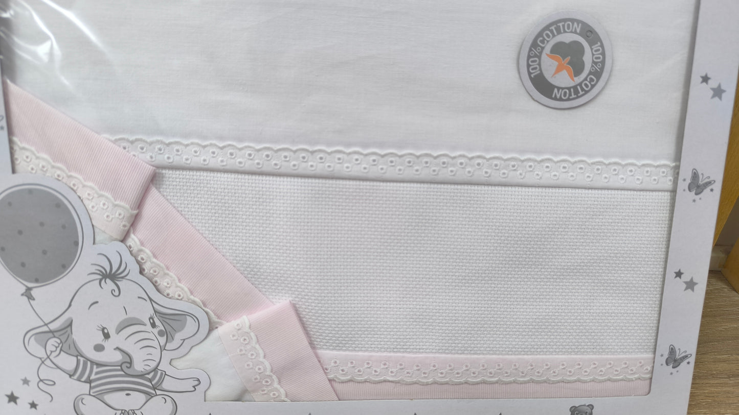 Juego de Sábanas para Cuna 100% Algodón 100x160 cm - Blanco y Rosa Bebé -  Ideal para Bordar