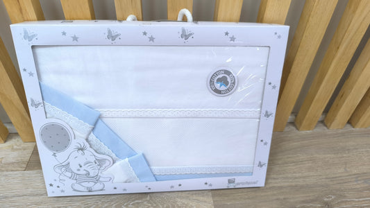 Juego de Sábanas para Cuna 100% Algodón 100x160 cm - Color Blanco y Celeste - Ideal para Bordar