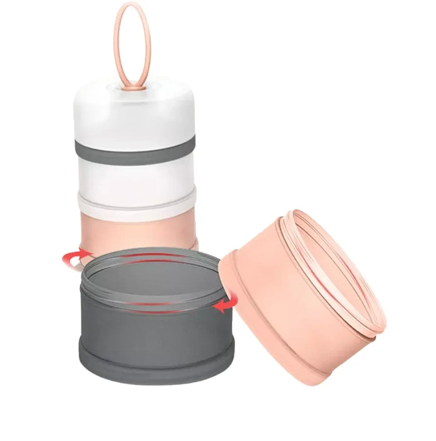 Dispensador Portátil para Leche en Polvo con 4 Compartimentos – Rosa y Gris