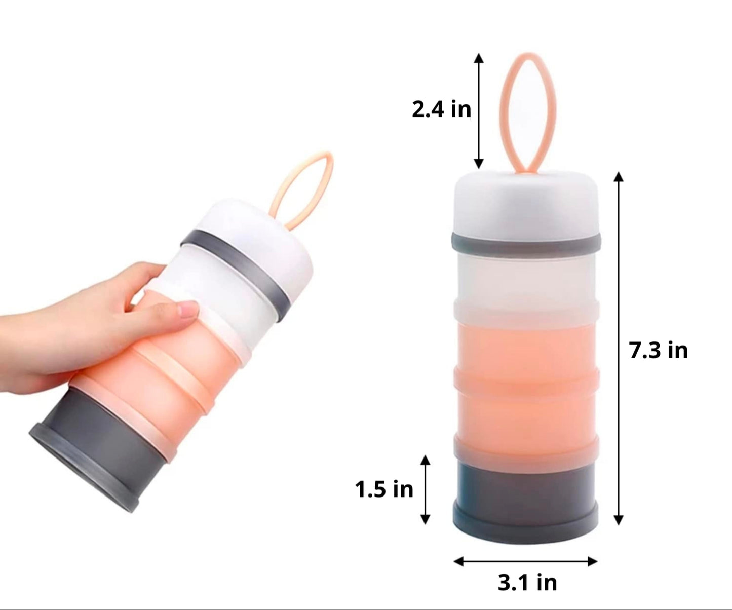 Dispensador Portátil para Leche en Polvo con 4 Compartimentos – Rosa y Gris