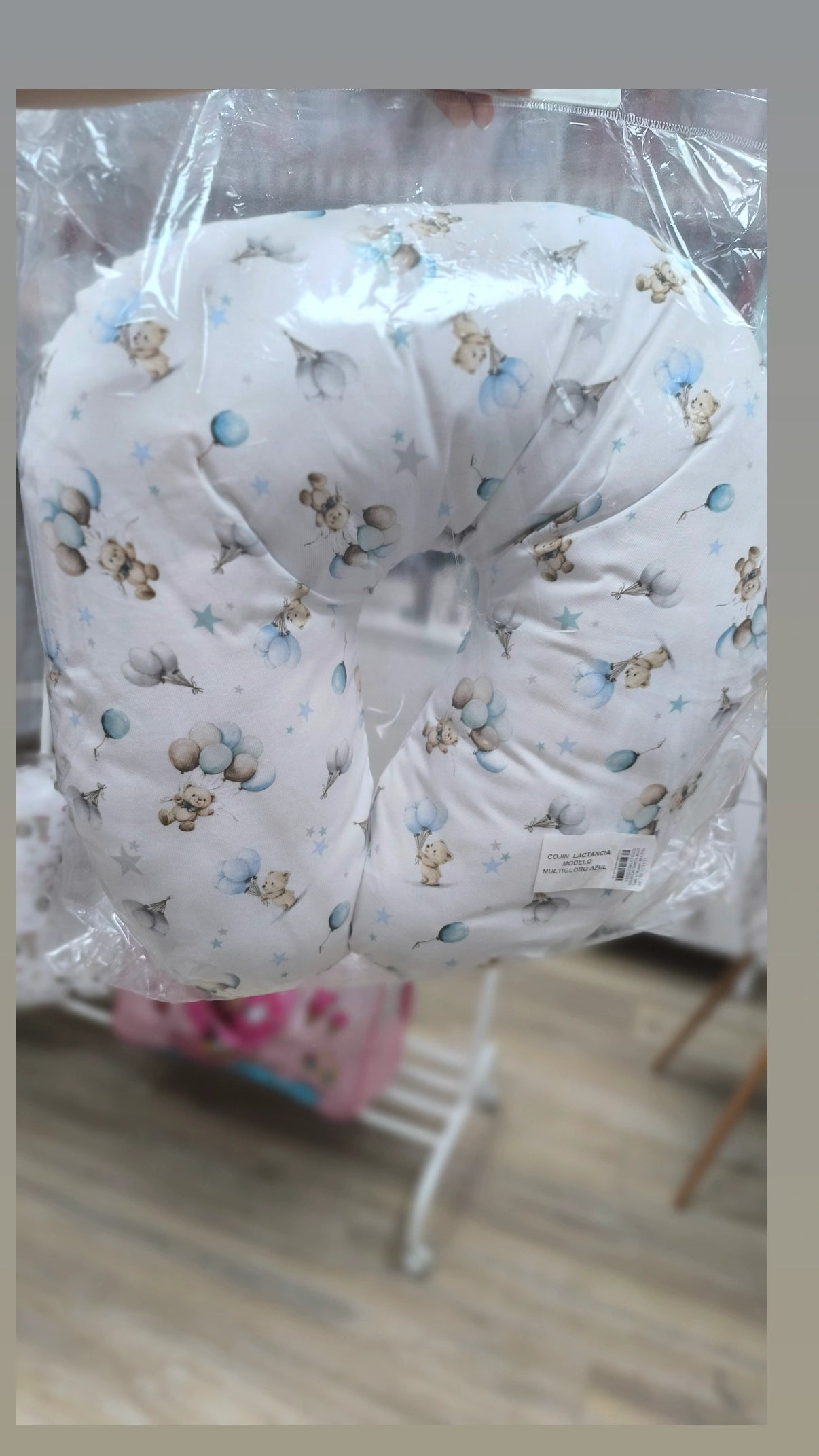 Cojín de Lactancia y Embarazo  |  Estampado de Ositos y Globos en Azul