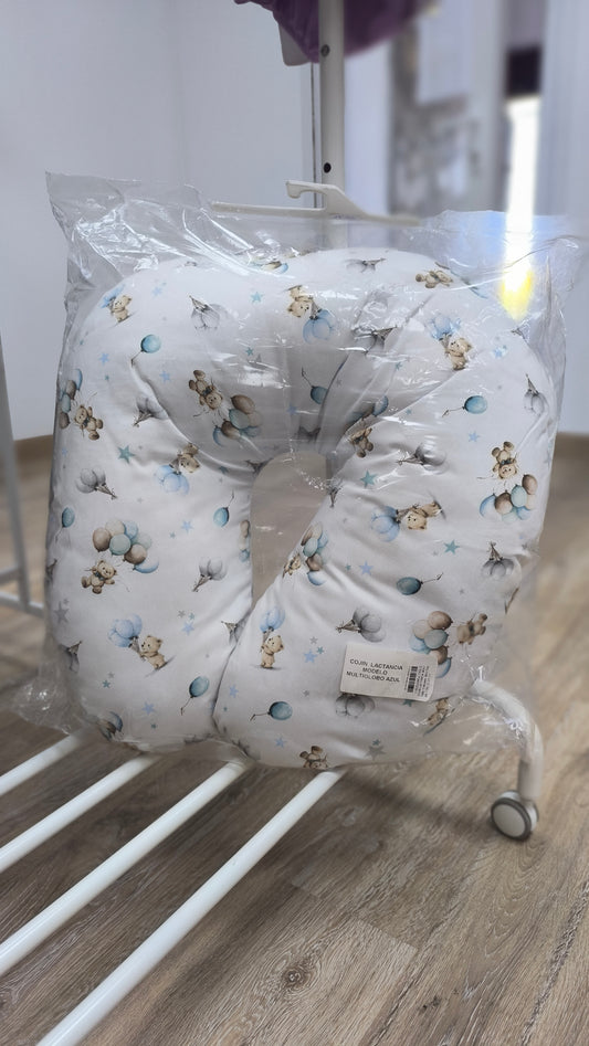 Cojín de Lactancia y Embarazo  |  Estampado de Ositos y Globos en Azul