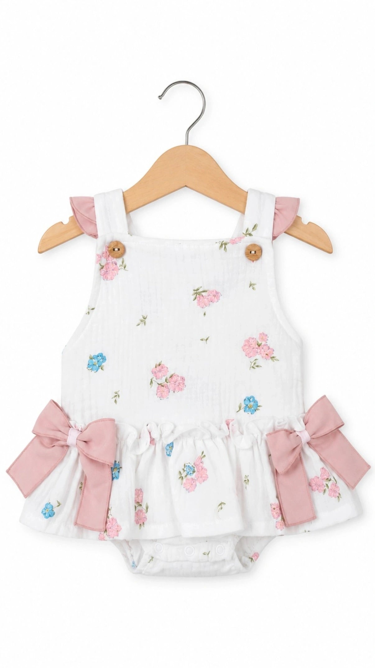 Peto de Bambula Blanco con Flores Rosas para Bebé