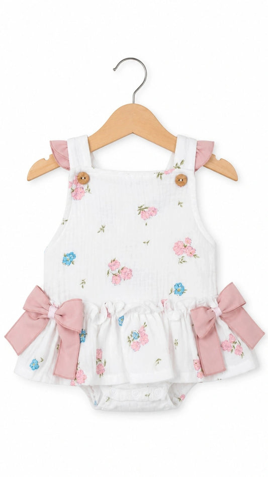 Peto de Bambula Blanco con Flores Rosas para Bebé