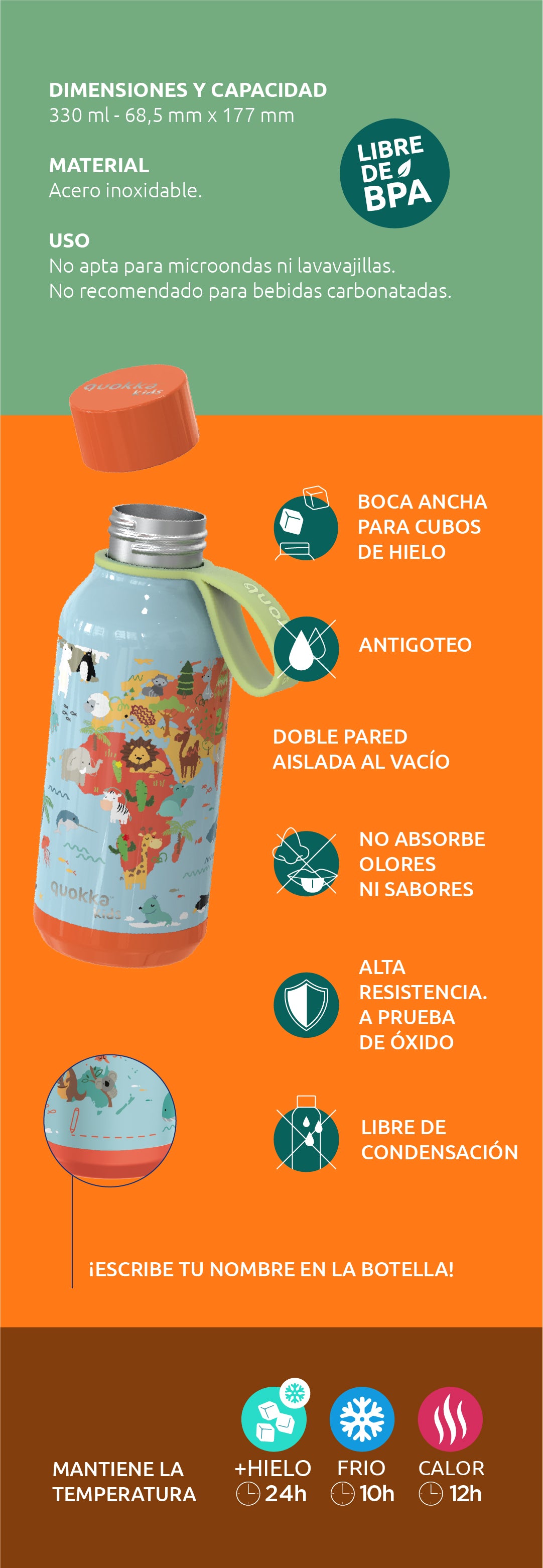 Botella Térmica Infantil Quokka Solid Kids Rosa con Estampado de Zebras 330 ml