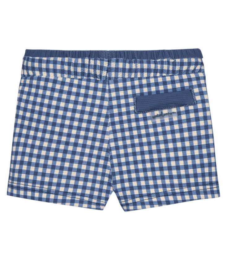 Bañador Boxer Niño Azul con Estampado vichy | Waterlemon Ajustable y Cómodo