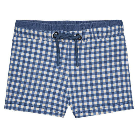 Bañador Boxer Niño Azul con Estampado vichy | Waterlemon Ajustable y Cómodo