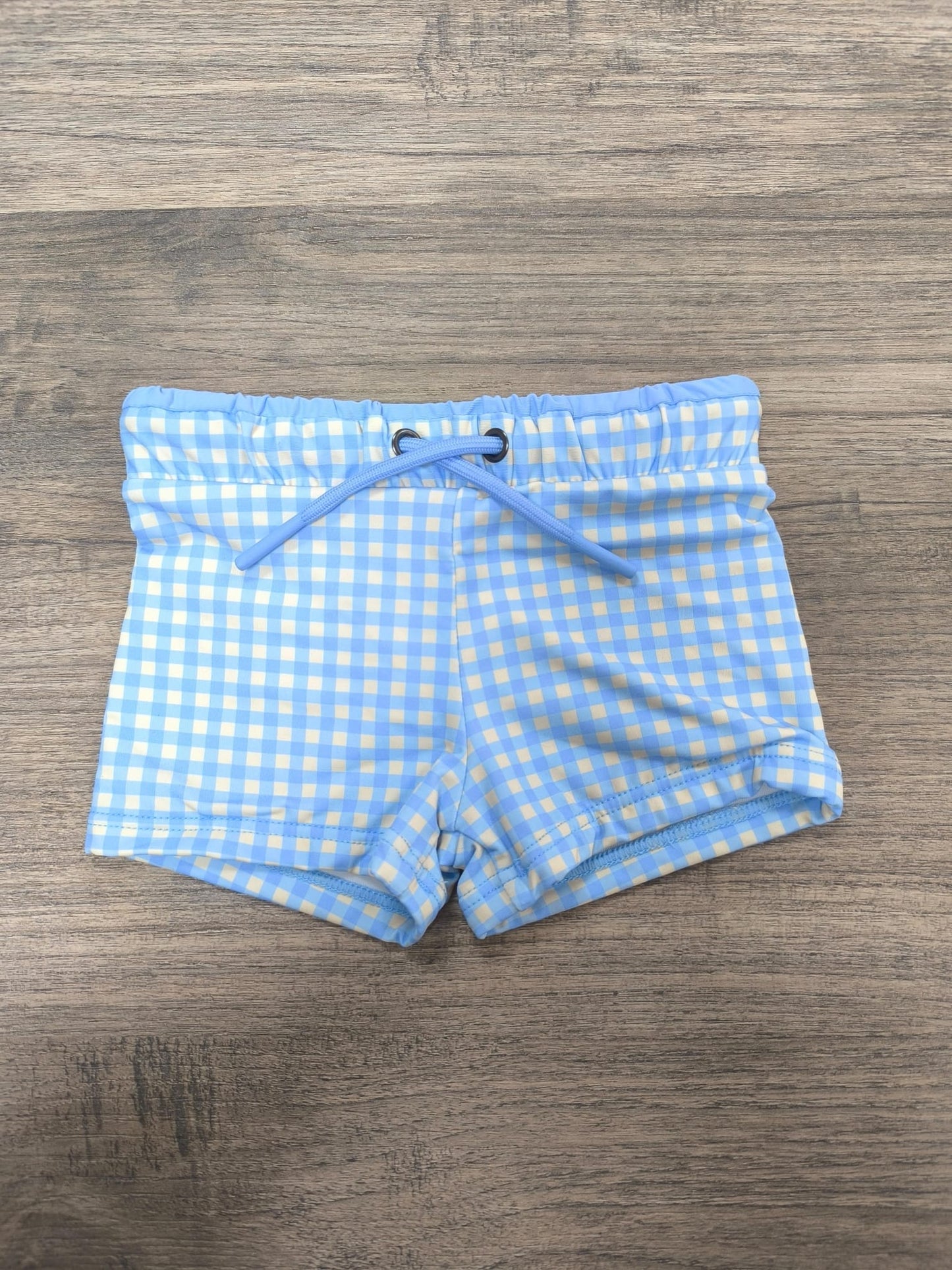 Bañador Boxer Niño con Estampado vichy celeste | Waterlemon Ajustable y Cómodo
