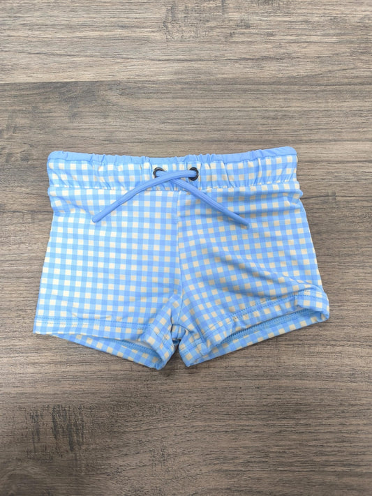 Bañador Boxer Niño con Estampado vichy celeste | Waterlemon Ajustable y Cómodo