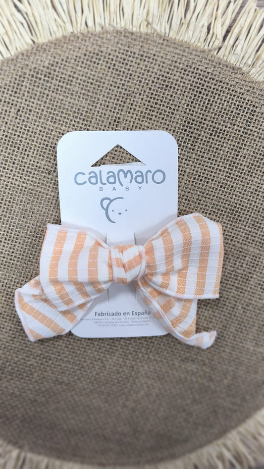 Lazo de Pinza Grande Delhi Calamaro | Rayas Mandarina y Blanco